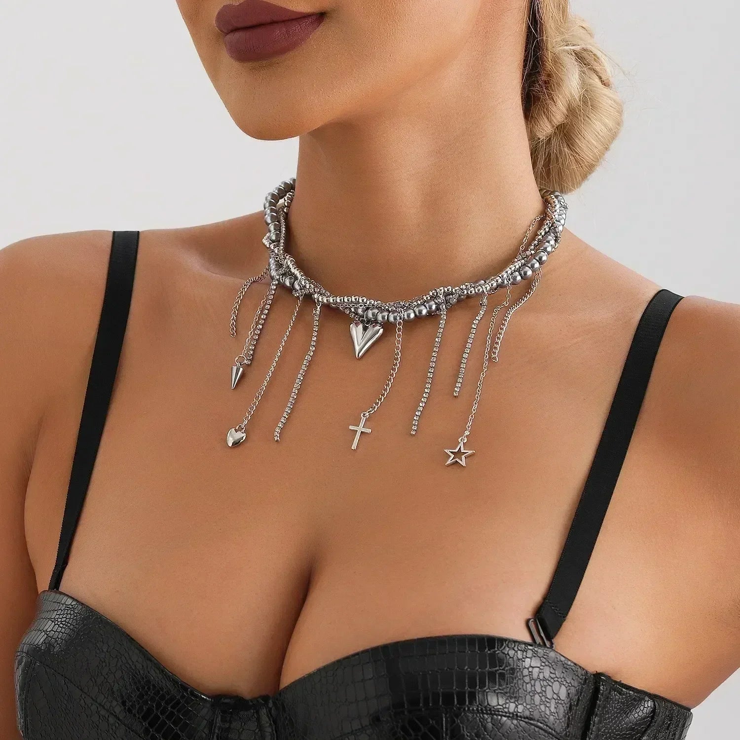 Fashion Heart Beaded Necklace for Women Boho Elegant Irregular Crystal Chain Y2K Choker Exquisite Party Gift Jewelry Accessories