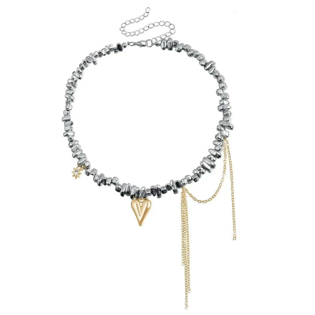 Fashion Heart Beaded Necklace for Women Boho Elegant Irregular Crystal Chain Y2K Choker Exquisite Party Gift Jewelry Accessories